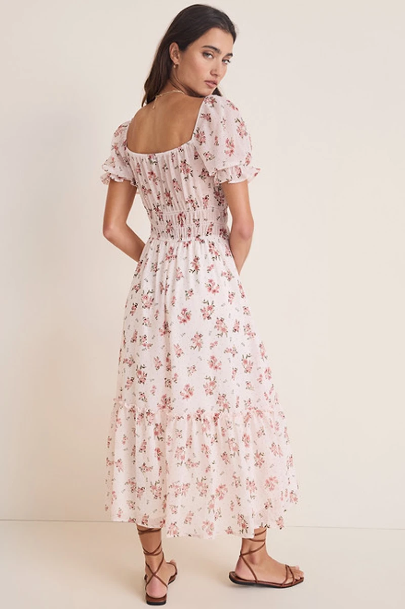 Ella Ditsy Floral Puff Sleeve Midi Dress