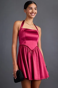 Morgan Satin Halter Mini Dress