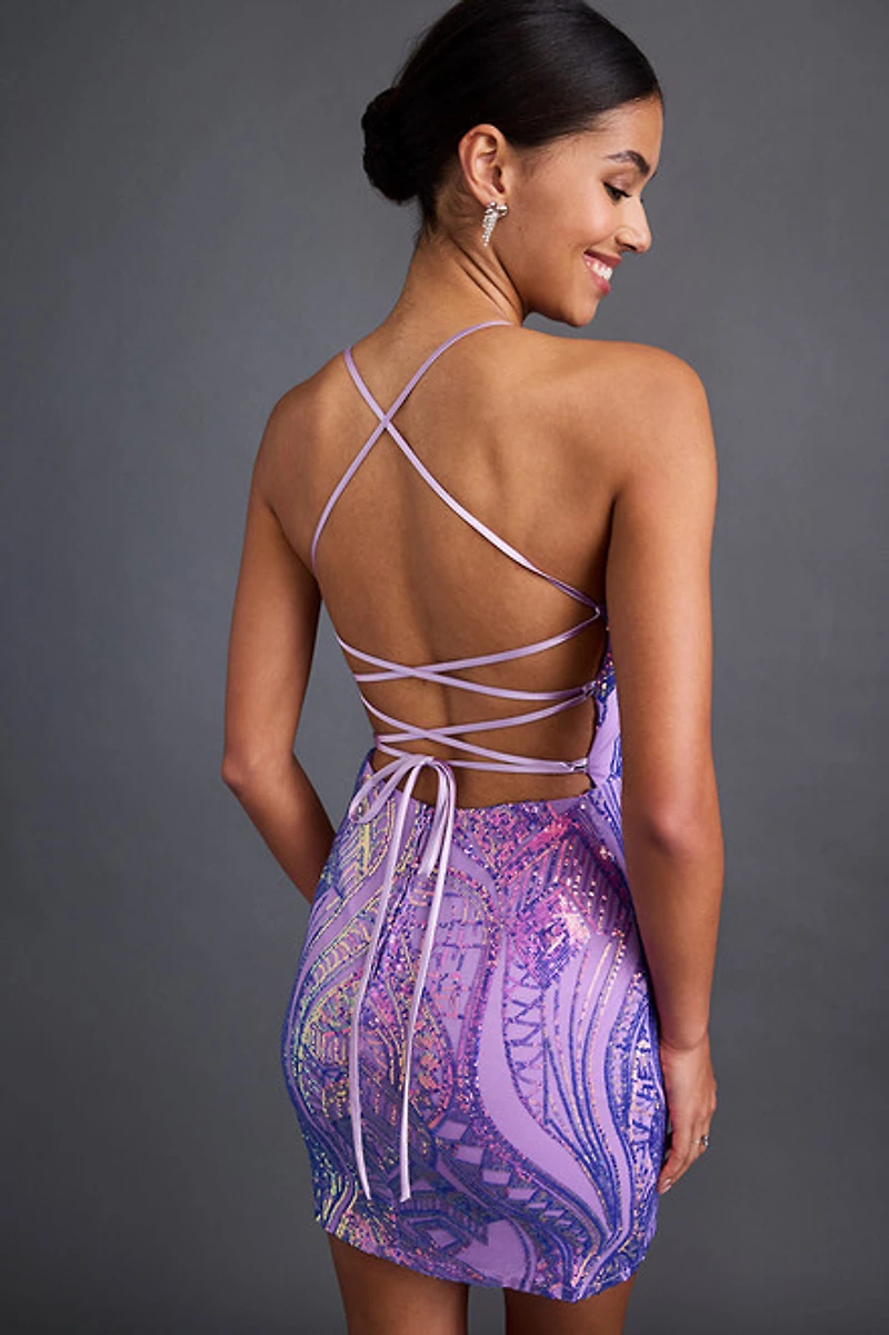 Joy Lace Up Sequin Mini Dress