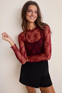 Christie Long Sleeve Embroidered Mesh Top