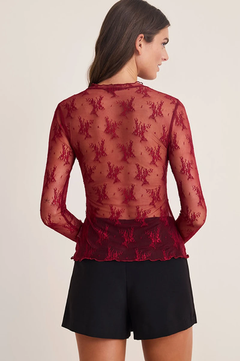 Christie Long Sleeve Embroidered Mesh Top