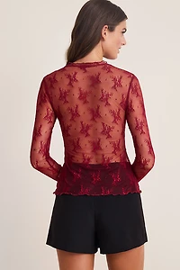 Christie Long Sleeve Embroidered Mesh Top