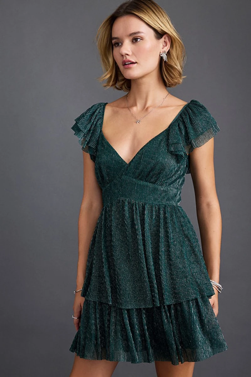 Karla Tiered Shimmer Mini Dress