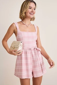 Dorothy Tie Waist Plaid Romper