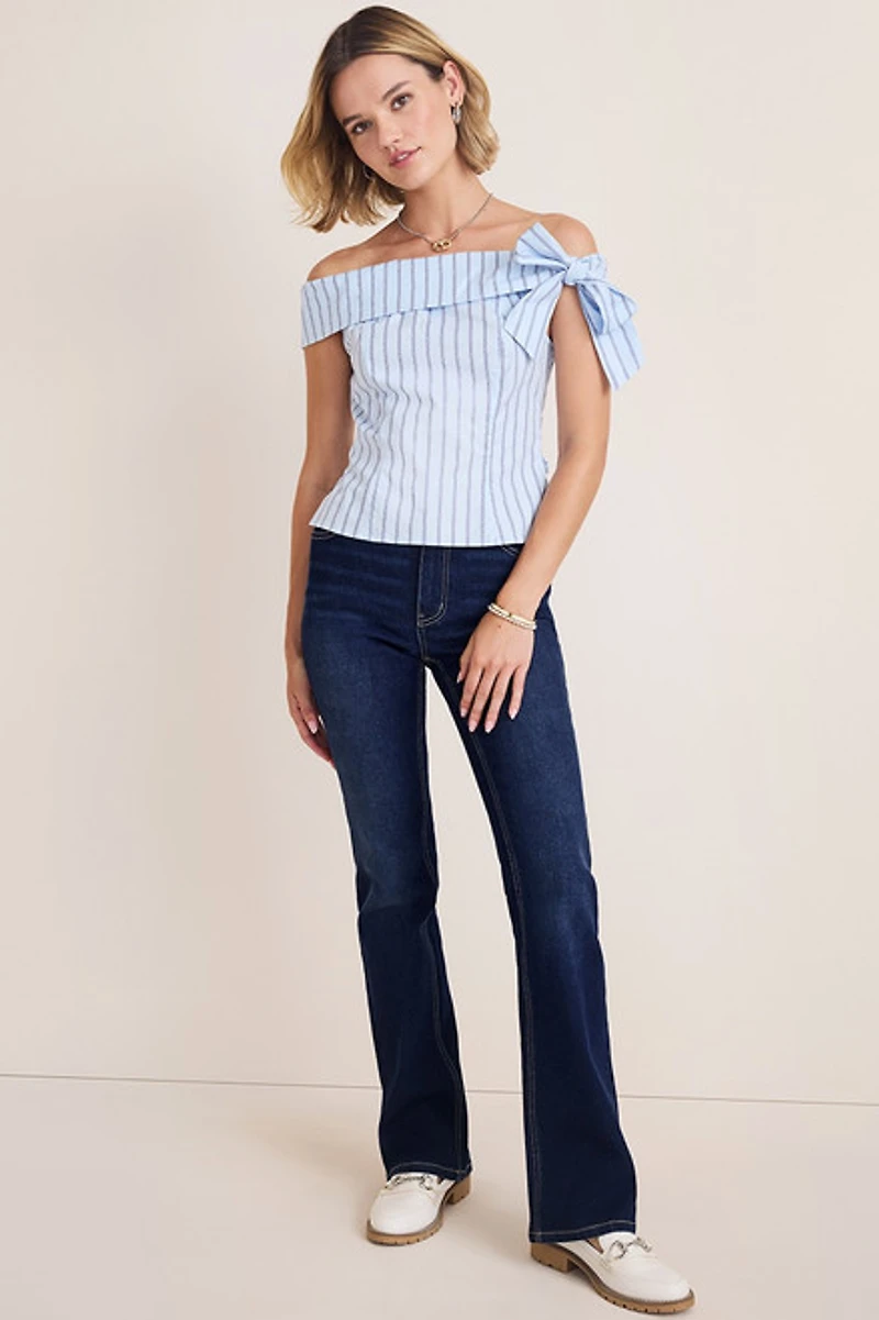 Dora Striped Bow Off Shoulder Top