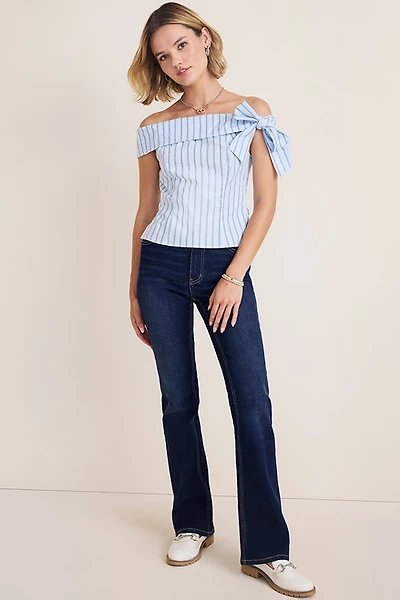 Dora Striped Bow Off Shoulder Top