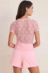 Vicky Short Sleeve Bow Mesh Top