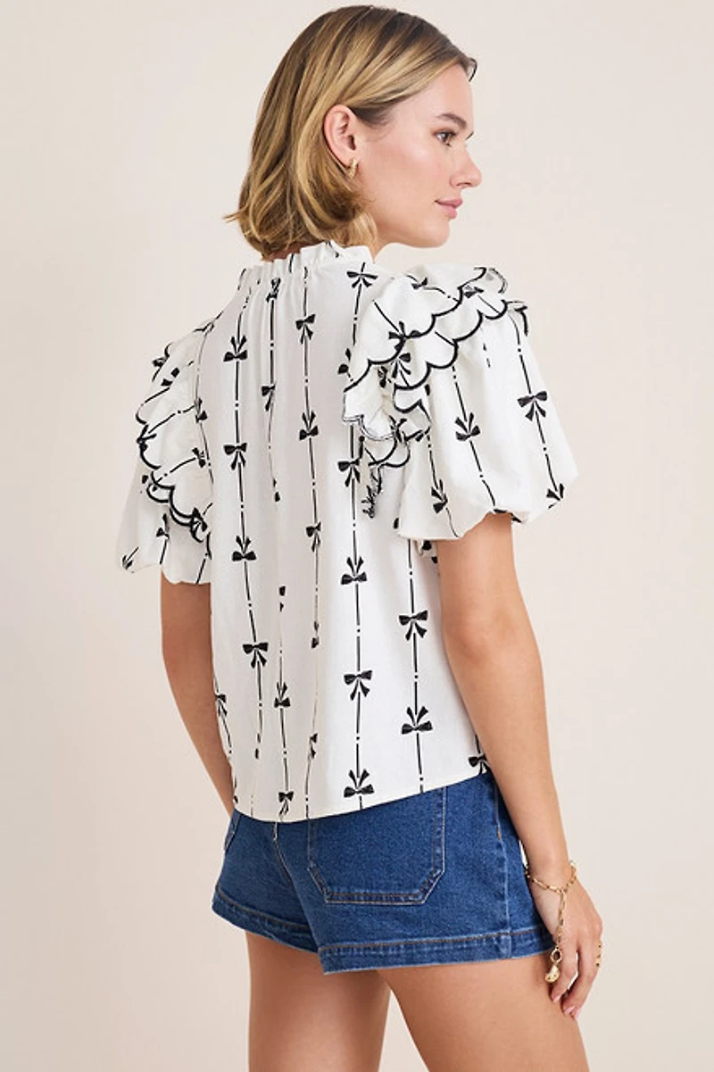 Luna Bow Print Puff Sleeve Blouse