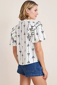 Luna Bow Print Puff Sleeve Blouse