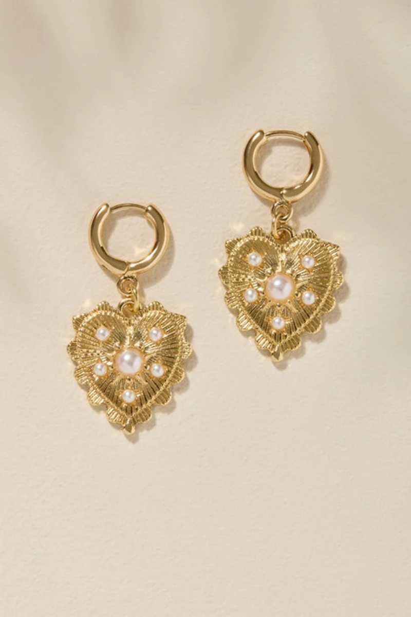 Lucy Pearl Heart Huggie Hoop Earrings