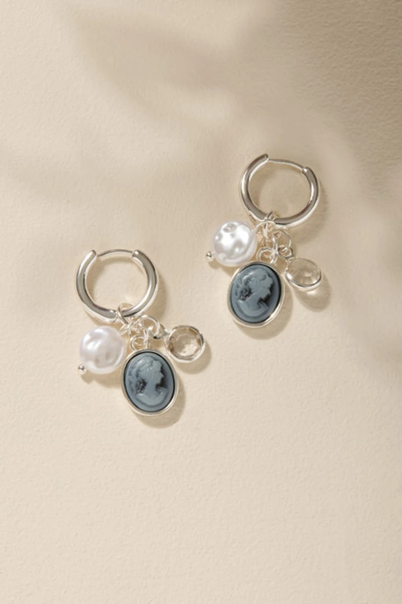 Julie Cameo Pearl Charm Hoop Earrings