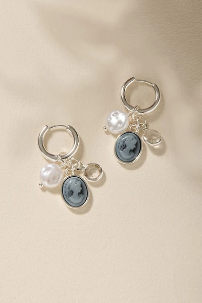 Julie Cameo Pearl Charm Hoop Earrings