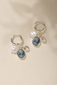 Julie Cameo Pearl Charm Hoop Earrings