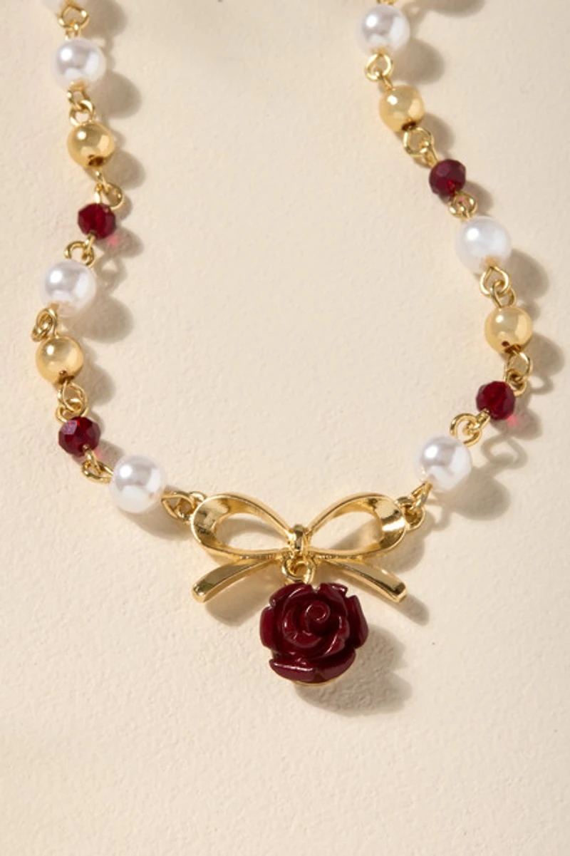 Eva Rose Bow Strand Choker Necklace