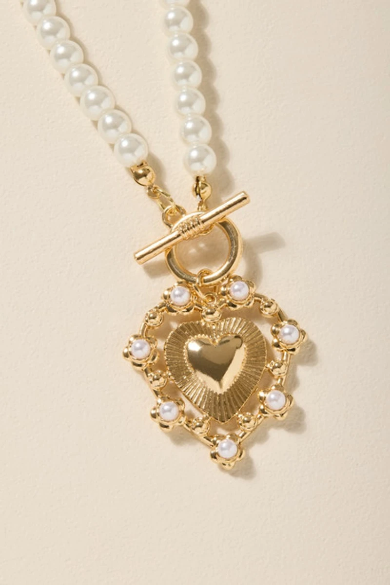 Marcy Heart Pendant Pearl Necklace
