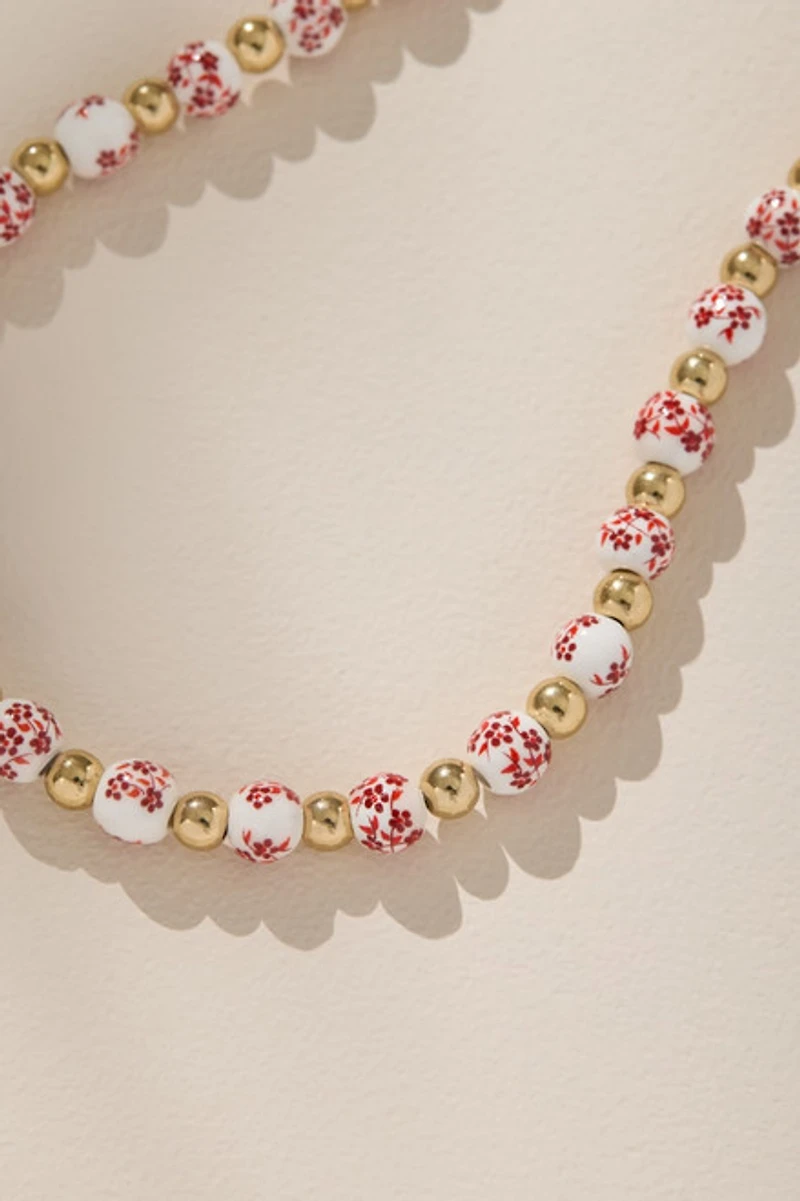 Roxanne Floral Ceramic Bead Strand Necklace