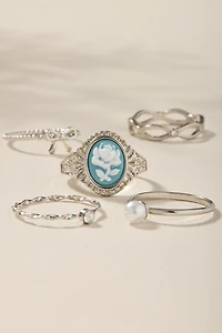 Vivian Silver Flower Cameo Ring Set