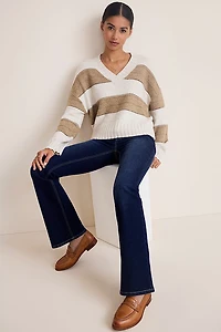 Cindy V Neck Striped Sweater