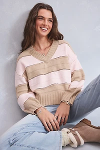 Cindy V Neck Striped Sweater
