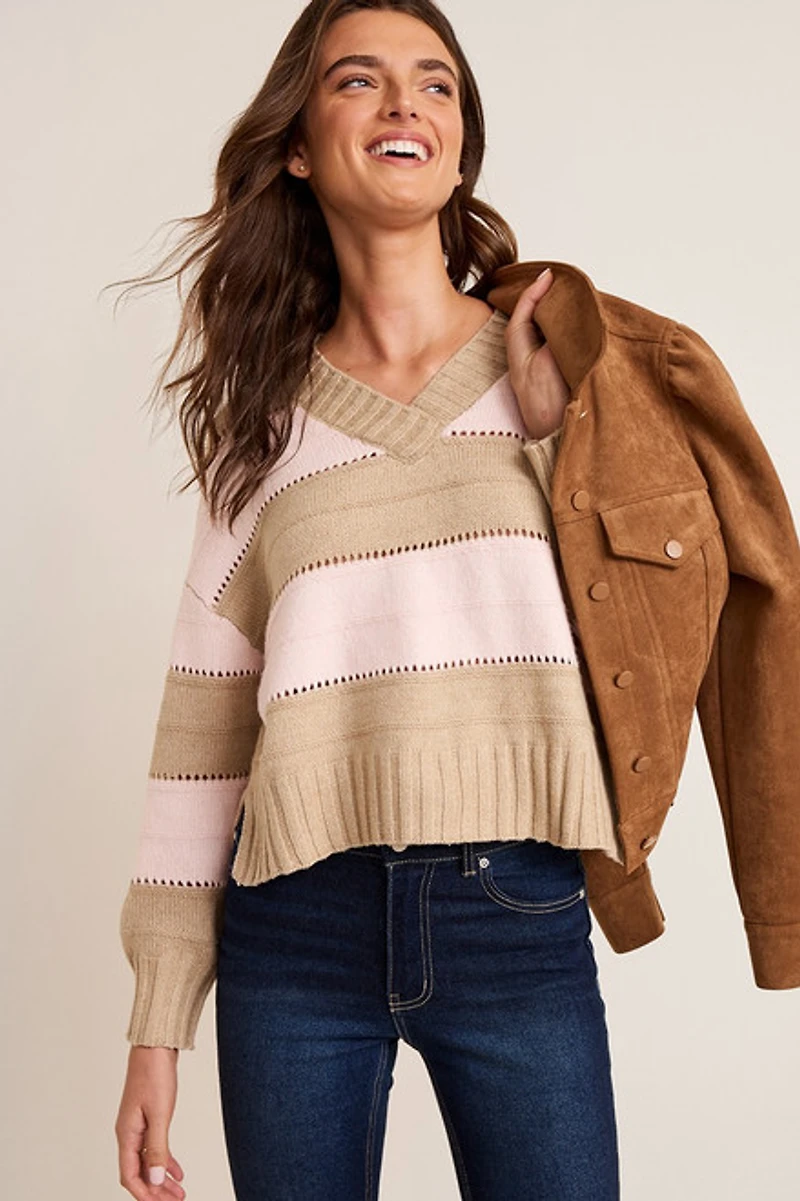 Cindy V Neck Striped Sweater