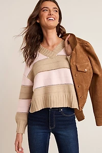 Cindy V Neck Striped Sweater