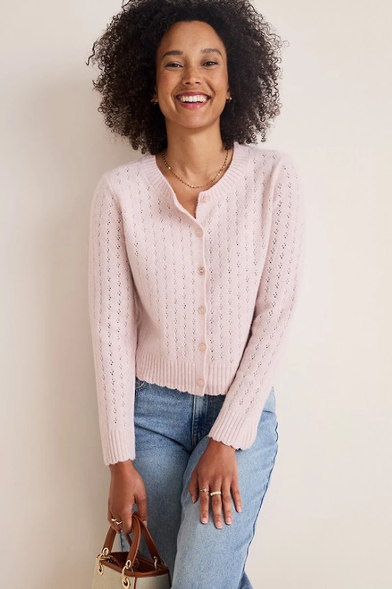 Donna Pointelle Button Down Cardigan