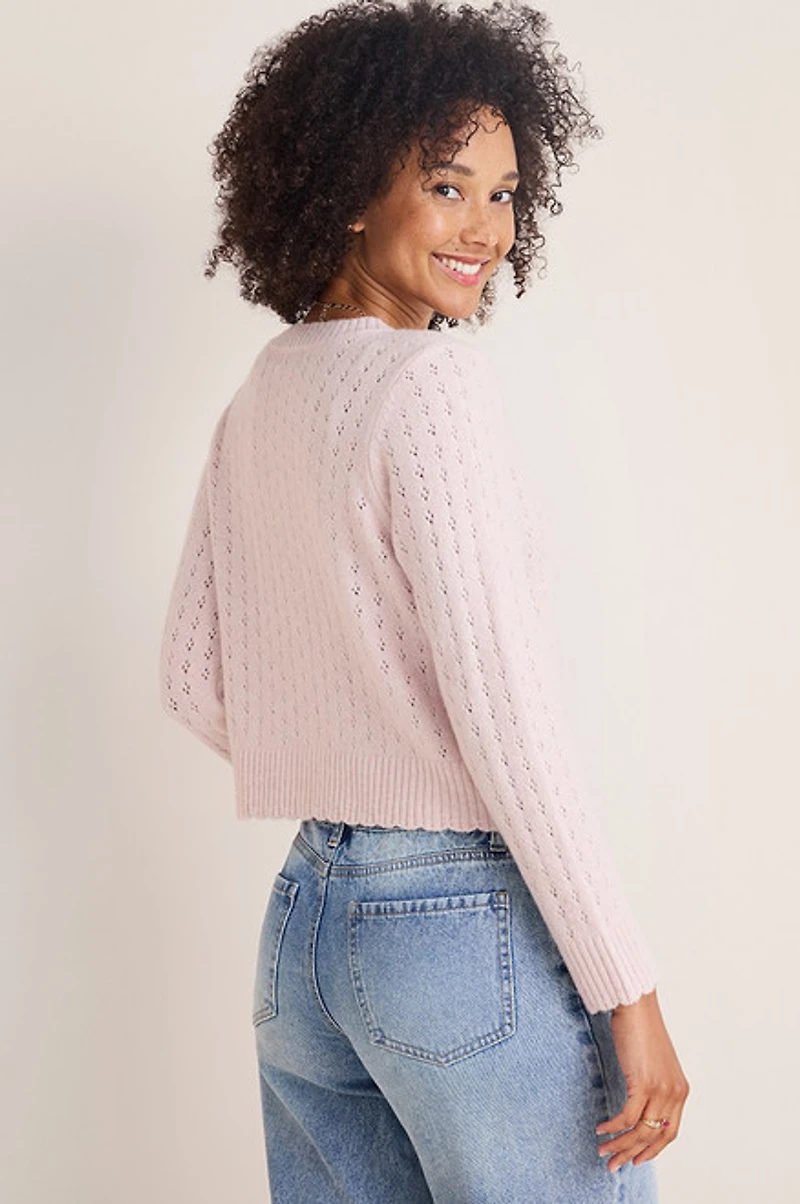 Donna Pointelle Button Down Cardigan