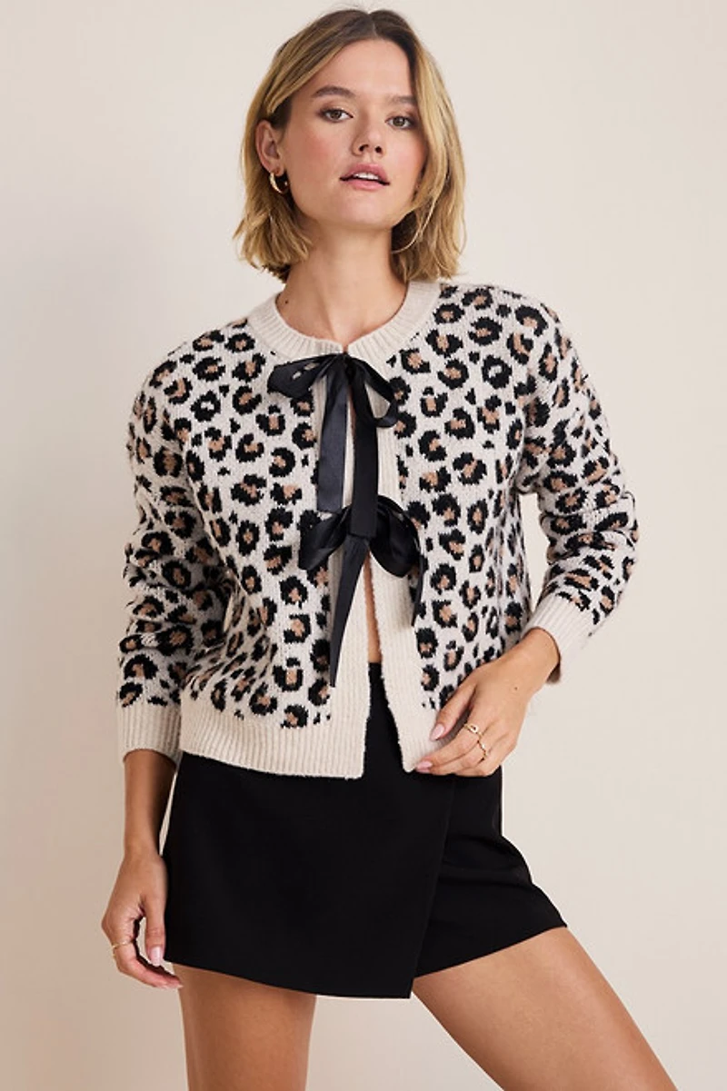 Elisa Leopard Tie Front Cardigan