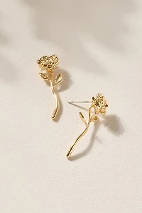 Serena Long Stem Rose Earrings