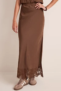 Jill Lace Hem Satin Midi Skirt
