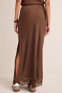 Jill Lace Hem Satin Midi Skirt