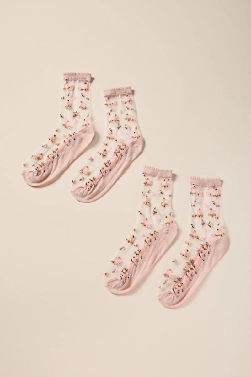 Sheer Floral Applique Socks