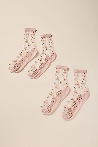 Sheer Floral Applique Socks