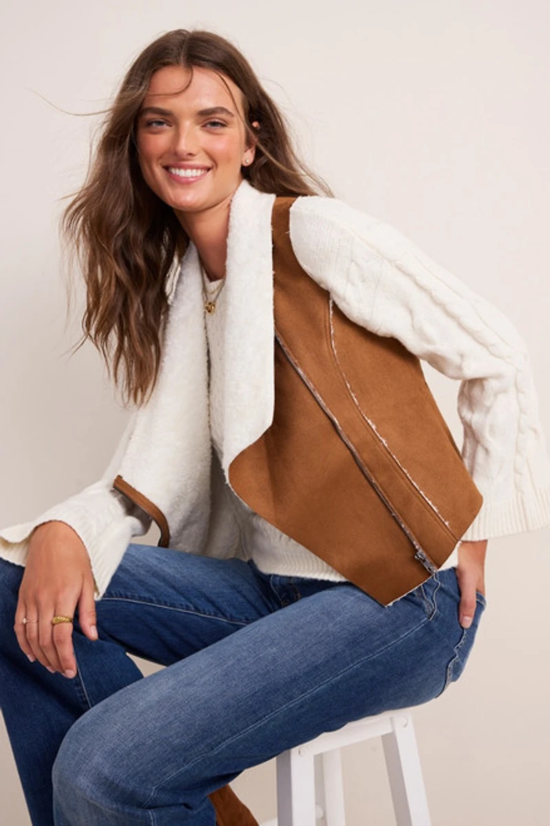 Becky Faux Suede Sherpa Vest