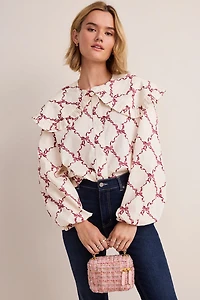 Gina Ribbon Print Bib Collar Blouse