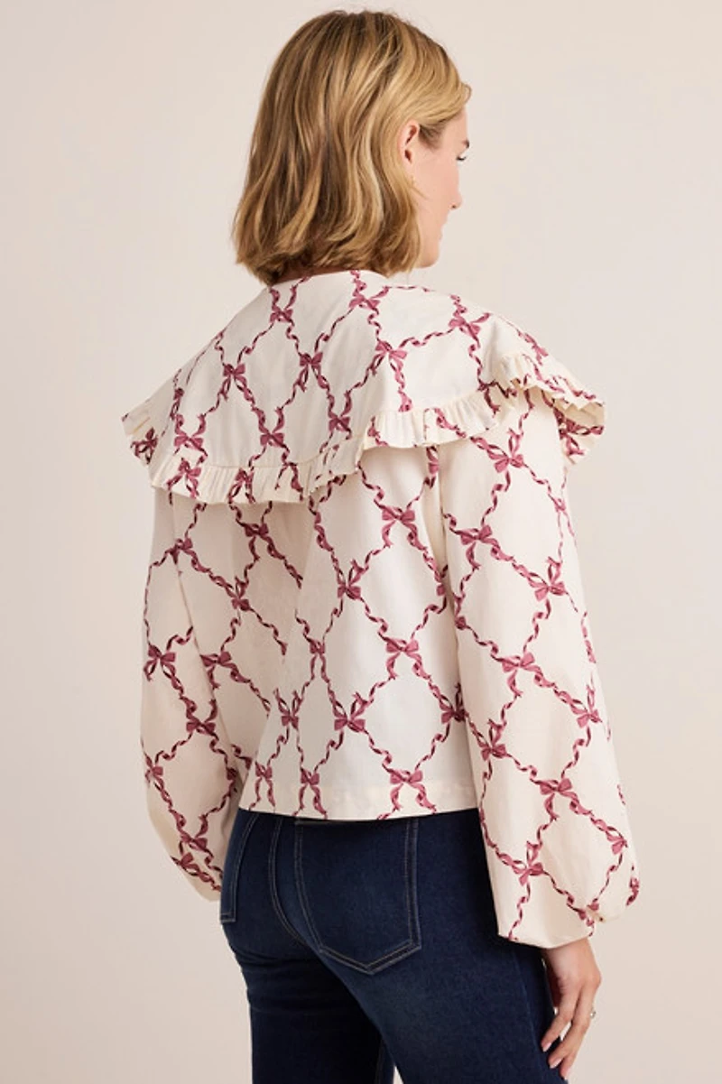 Gina Ribbon Print Bib Collar Blouse