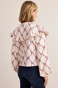 Gina Ribbon Print Bib Collar Blouse