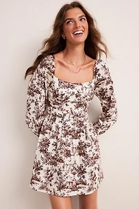 Kara Toile Print Long Sleeve Mini Dress