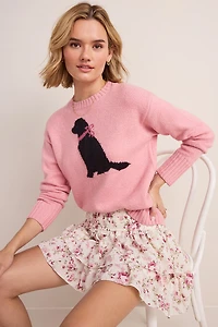 Bow Dog Graphic Pullover Sweater