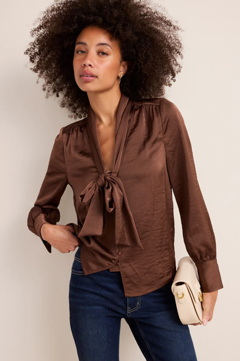 Greta Satin Tie Neck Blouse