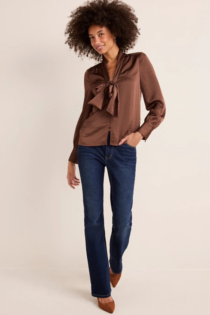 Greta Satin Tie Neck Blouse