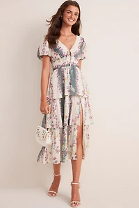 Hillary V Neck Tiered Floral Midi Dress