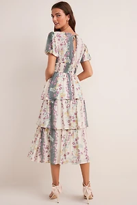 Hillary V Neck Tiered Floral Midi Dress