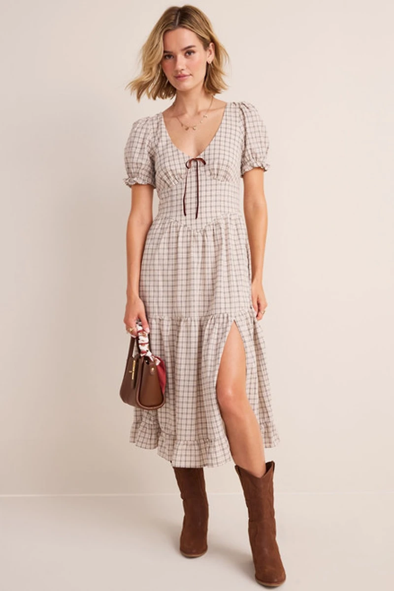 Jodie Plaid Tiered Midi Dress