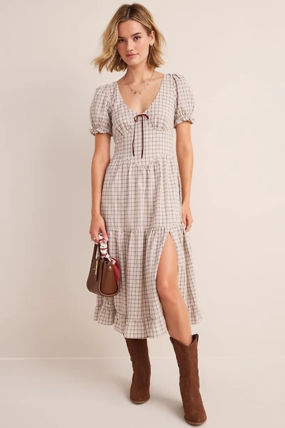 Jodie Plaid Tiered Midi Dress