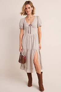 Jodie Plaid Tiered Midi Dress