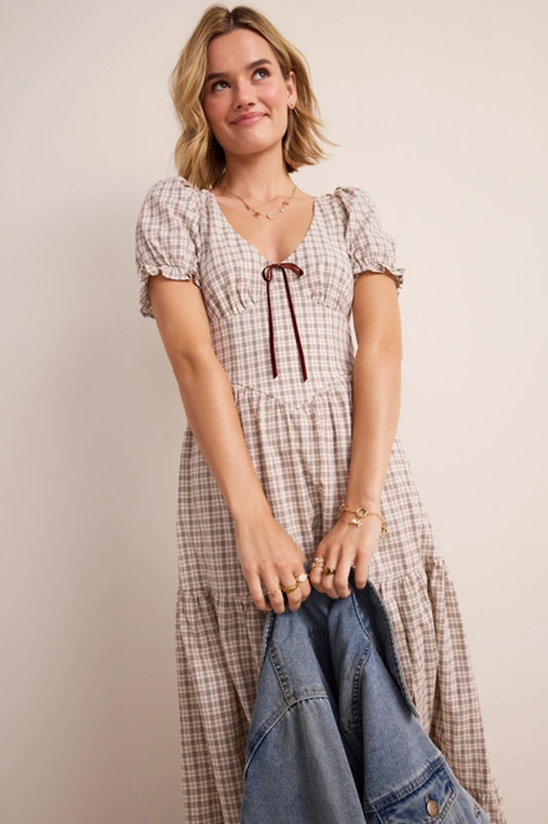 Jodie Plaid Tiered Midi Dress