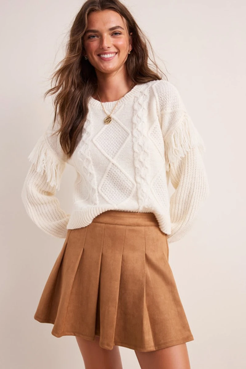 Patrica Cable Knit Fringe Pullover Sweater