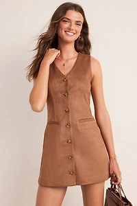 Dee Faux Suede Button Up Mini Dress