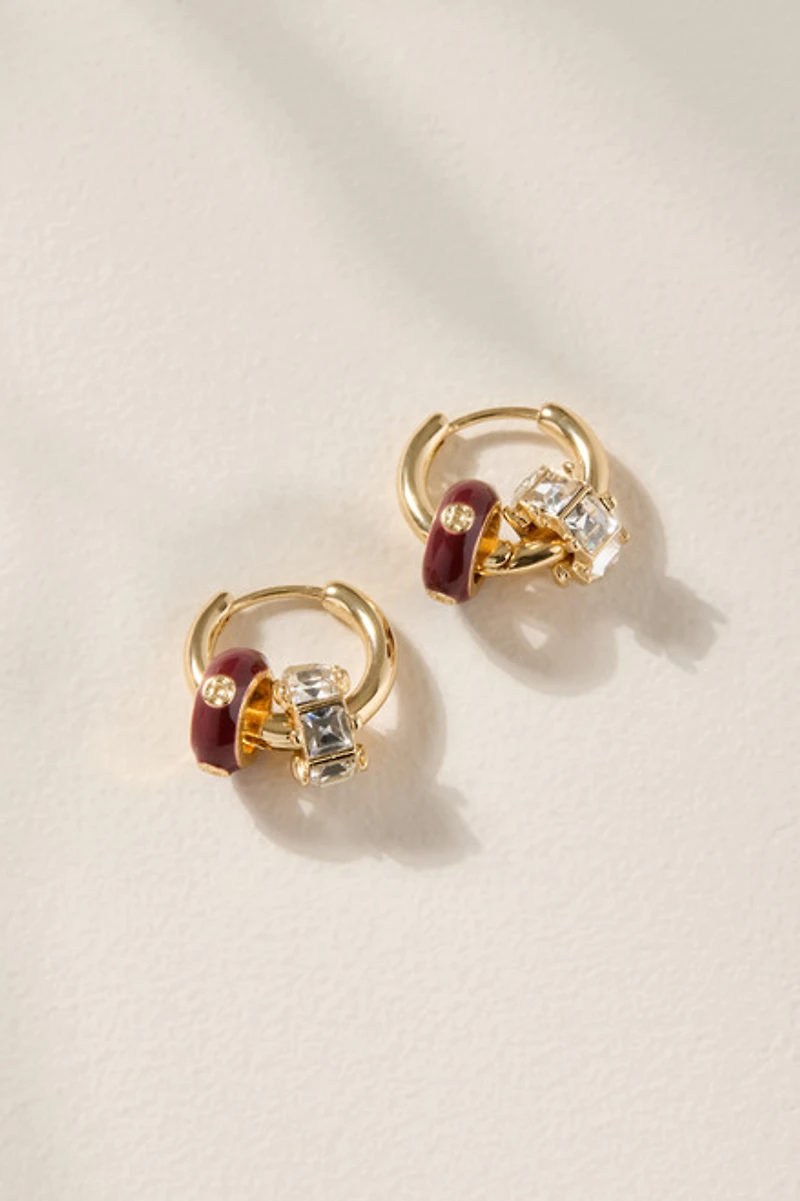 Becky Crystal and Enamel Huggie Hoop Earrings